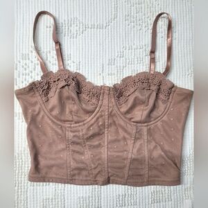 Haute Monde Lace Trimmed Bustier Crop Top, Size Medium M, Corset Bralette